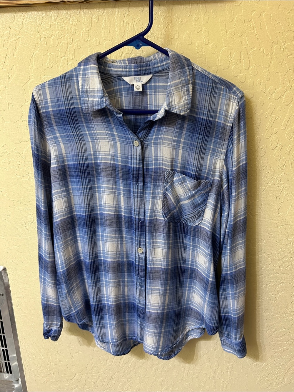 Time and Tru Blue Plaid Button-Down Shirt